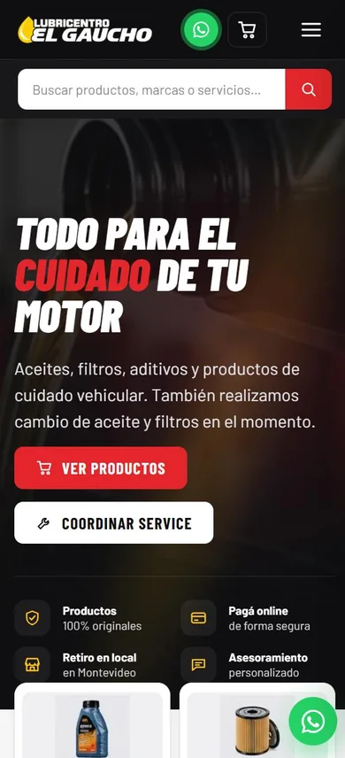 Sitio de Lubricentro El Gaucho visto en el celular